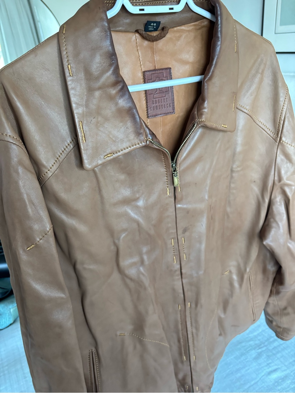 Leather Zip-Front Jacket in Tan